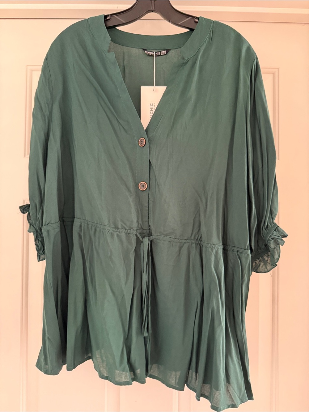 BloomChic Teal Green Button-Front Peplum Tunic